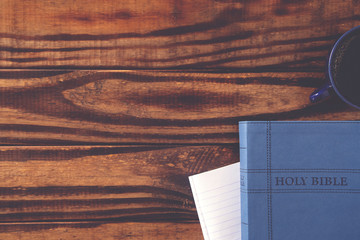 A Personal BIble Study with a Cup of Hot Coffee with Copy Space