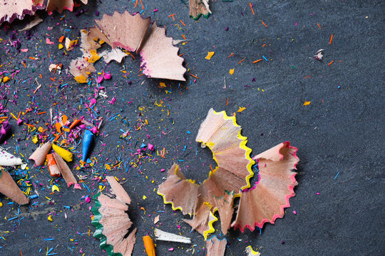 Coloured pencil shavings.