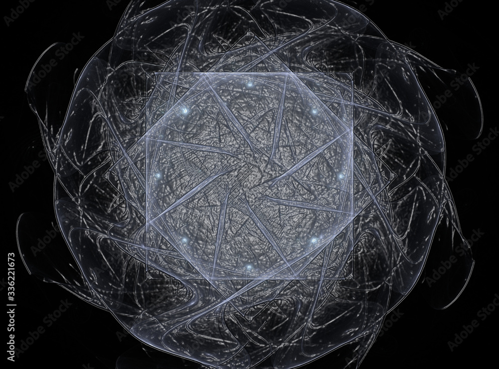Aufkleber an abstract computer generated modern fractal design on dark background. abstract fractal color text