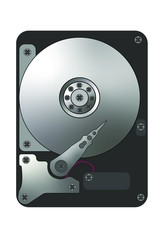 Stock vector illustration. Hard disk painted with black and gray colors on a white background