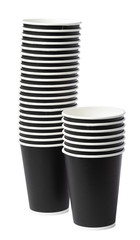 Disposable paper cups isolated on white background. close up