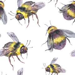 Foto op Plexiglas Watercolor bee seamless pattern. Summer natural texture © depiano