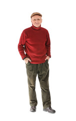 Portrait of elderly man on white background