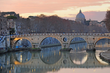 Italy - Rome - Trastevere bridge on the Tevere river during a sunset