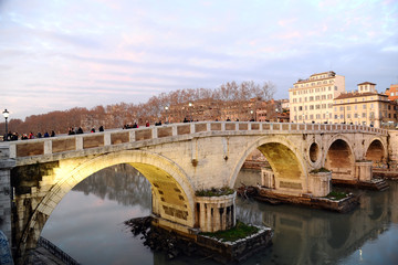 Italy - Rome - Trastevere bridge on the Tevere river during a sunset