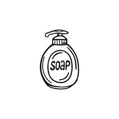 hand-drawn soap bottle isolated on a white background. Vector illustration in the Doodle style. Natural soap, toiletries.