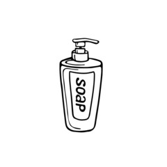 hand-drawn soap bottle isolated on a white background. Vector illustration in the Doodle style. Natural soap, toiletries.