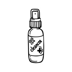 hand-drawn hand sanitizer  isolated on a white background. Vector illustration in the Doodle style. Cleaner, sanitizer. Gel for cleaning hands. Design for printing, advertising, posters, catalogs