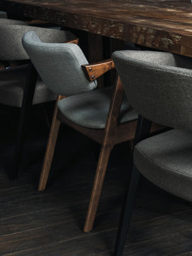 Chairs near shabby table in cafe