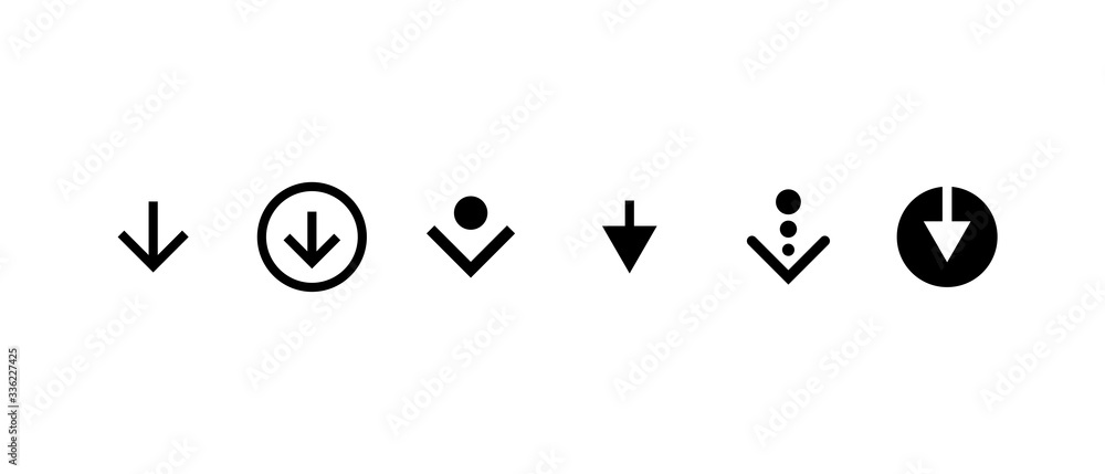 Poster swipe top down or download icon scroll pictogram set isolated for blogger web ui design. vector blac