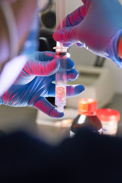 Scientist doing experiment with a rat brain
