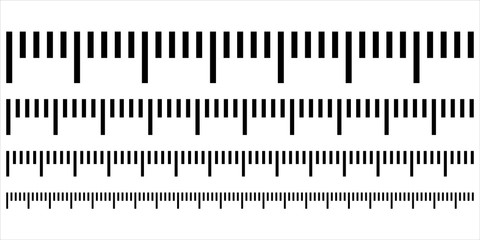 Measuring scale, marking for ruler, length measurement scale chart, thermometer scale, marks for tape measure. Vector illustration