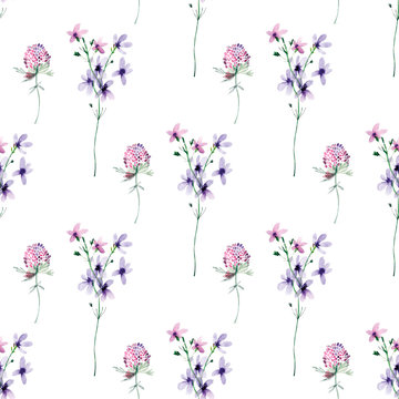 seamless pattern with camomile flower and wild flower. Summer background, illustration.