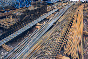 Rebar steel work reinforcement at a construction site. Reinforcement for concrete work