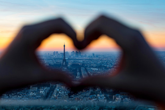 Paris cityscape at sunset. Eiffel tower.