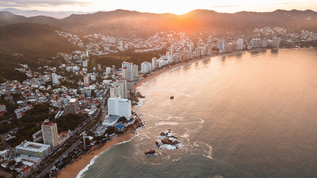 Acapulco hotel area drone shot