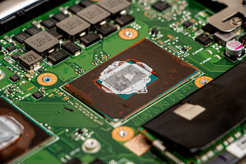 Thermal grease on a processor on a computer motherboard