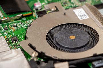 Macro shot of a cooling system on a laptop like a turbine