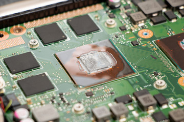 Thermal grease on a processor on a computer motherboard