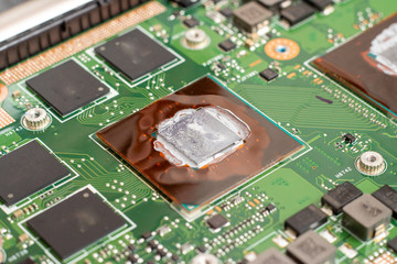 Thermal grease on a processor on a computer motherboard
