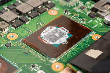 Thermal grease on a processor on a computer motherboard