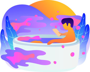 Man in a bath tube reading ipad