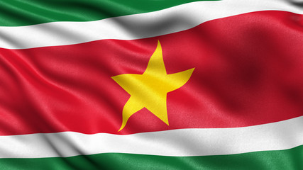 3D illustration of the flag of Suriname waving in the wind.