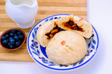 steamed pork buns, chinese dim sum on background