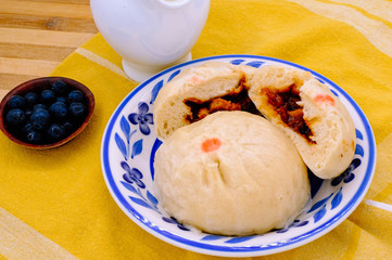 steamed pork buns, chinese dim sum on background