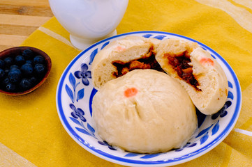 steamed pork buns, chinese dim sum on background