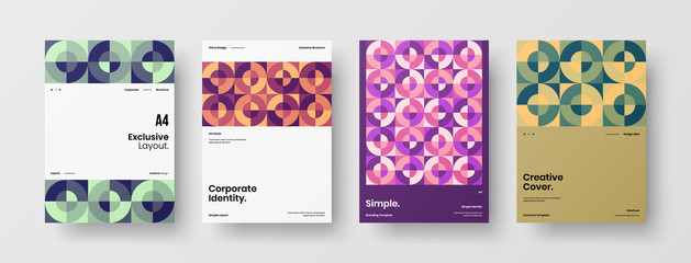 Company identity brochure template collection. Business presentation vector A4 vertical orientation front page mock up set. Corporate report cover abstract geometric illustration design layout bundle.