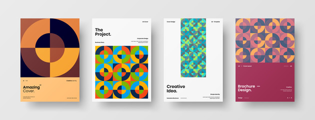 Company identity brochure template collection. Business presentation vector A4 vertical orientation front page mock up set. Corporate report cover abstract geometric illustration design layout bundle.