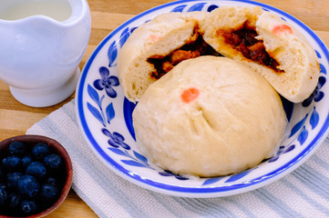 steamed pork buns, chinese dim sum on background