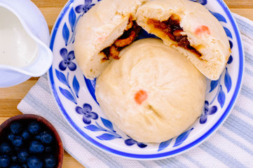 steamed pork buns, chinese dim sum on background