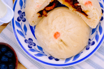 steamed pork buns, chinese dim sum on background