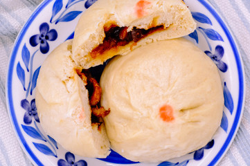 steamed pork buns, chinese dim sum on background