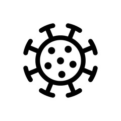 Obraz premium Coronavirus bacteria cell linear icon. 2019-nCoV novel corona virus outbreak line sign. Respiratory infection risk disease and covid-19 flu epidemic emblem. Vector black isolated illustration