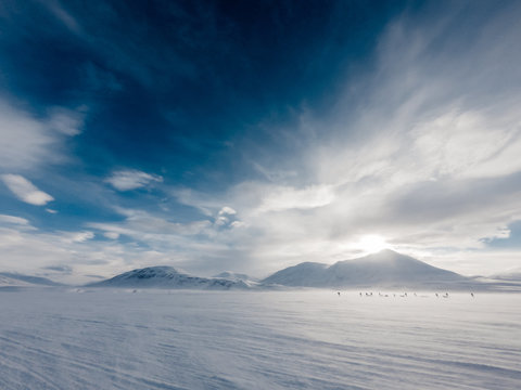 Cloudy sky over arctic mountains
