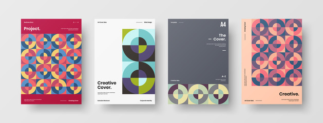 Company identity brochure template collection. Business presentation vector A4 vertical orientation front page mock up set. Corporate report cover abstract geometric illustration design layout bundle.