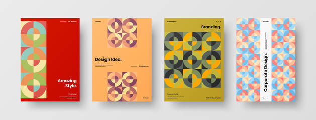 Company identity brochure template collection. Business presentation vector A4 vertical orientation front page mock up set. Corporate report cover abstract geometric illustration design layout bundle.