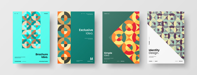 Obraz premium Company identity brochure template collection. Business presentation vector A4 vertical orientation front page mock up set. Corporate report cover abstract geometric illustration design layout bundle.
