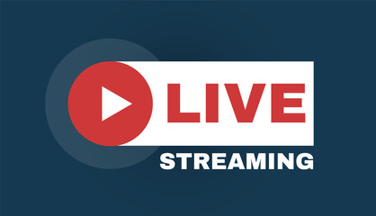 Live streaming logo with play button. Online stream sign. Flat simple design.