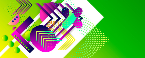 Bright juicy colors background with geometric elements, lines and dots for text, universal design
