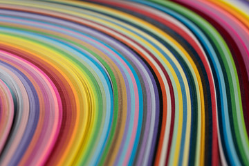 Multi colored quilling paper lying on colorful paper