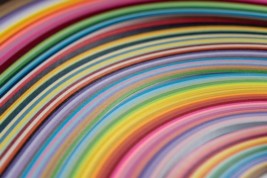 Multi colored quilling paper lying on colorful paper