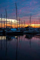 Fiery Sunset Over Sailboats in Seattle, WA