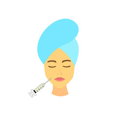 Skin care, facial injection, anti-aging procedure, syringe and face vector icon
