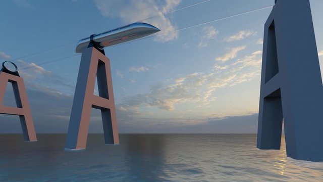 Green Maglev Hyperloop in modern style. Future technology. Technology background. 3d landscape. City network. Modern city. Futuristic background. 4k