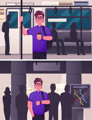 Vector illustration man passenger in subway scene
