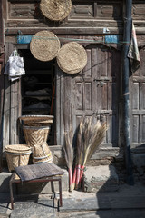 Wicker Baskets on Shop Corner in Kathmandu Street